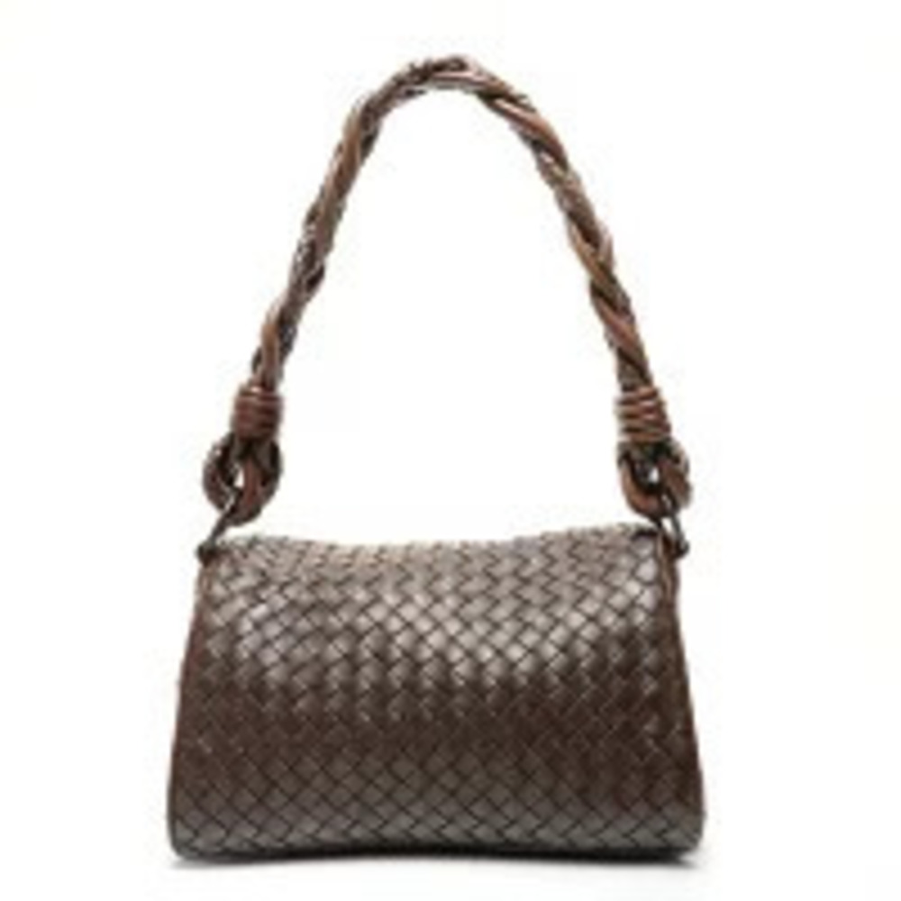 Bottega Veneta Intrecciato Flap Hobo Baguette Bag Brown